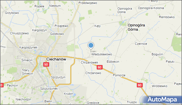 mapa Władysławowo, Władysławowo gmina Opinogóra Górna na mapie Targeo